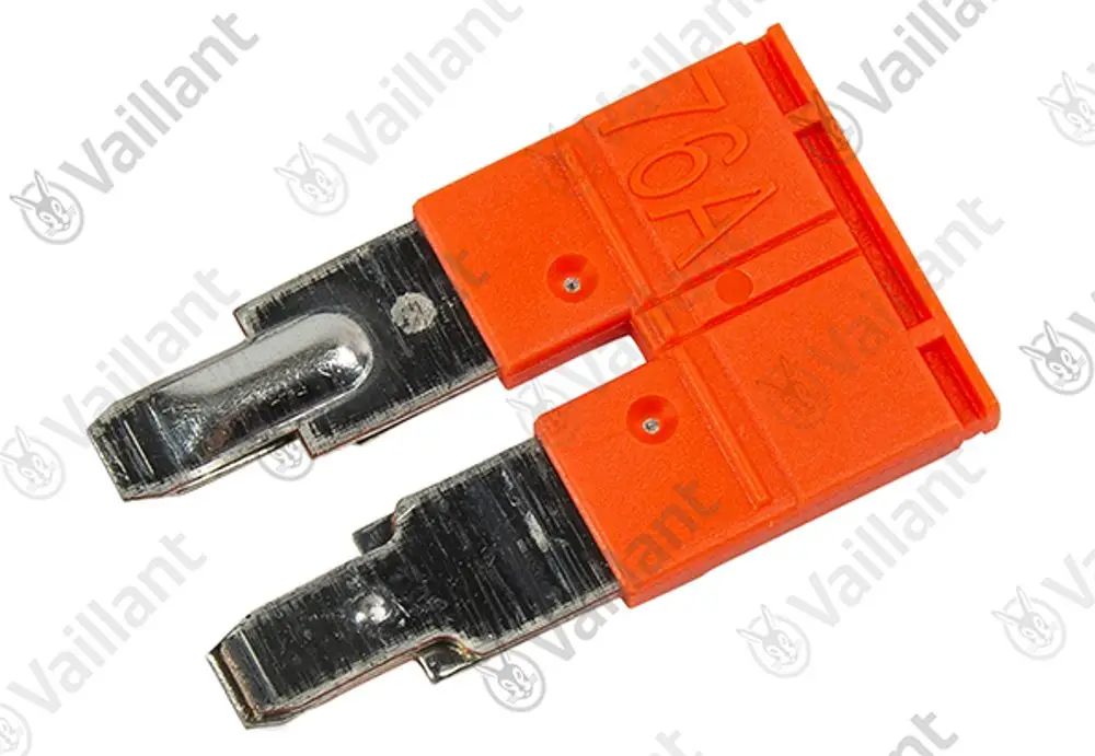 Vaillant Verbindungselement in Orange, mit goldenen Metallkontakten. Das Produkt wird häufig in Heizsystemen eingesetzt.